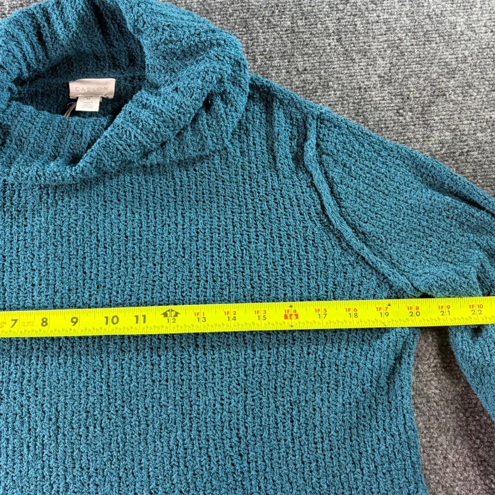 Caslon Cowl Neck Sweater Womens Petite XS Teal Blue Textured Knit Cotton Blend